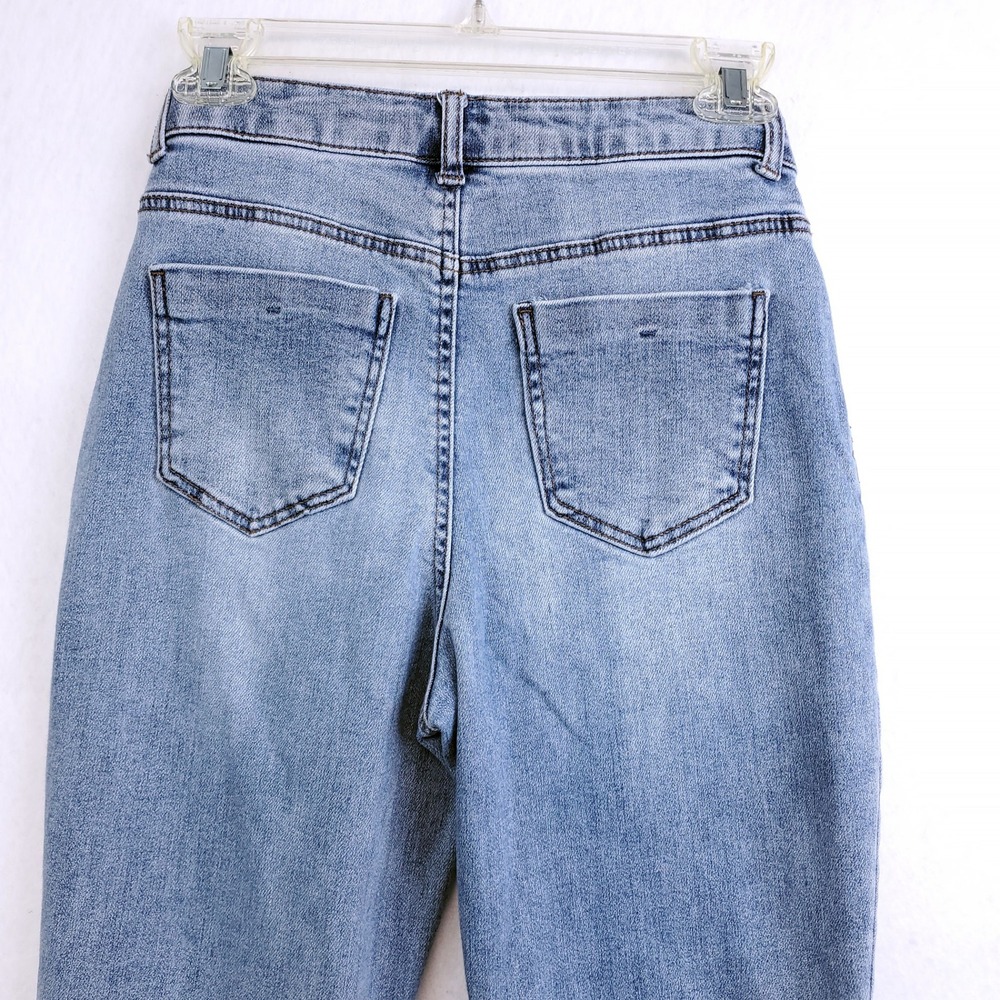 Vanilla Star Mom Jeans Blue Mid Rise Distressed Button Fly Junior's Size 3 - Picture 4 of 7